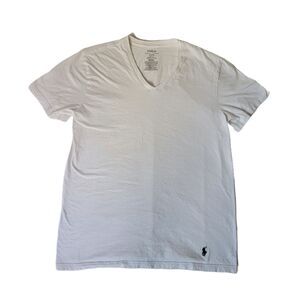Polo Ralph Lauren T-Shirt Men’s Medium White V-Neck Classic Fit Pony Logo Read